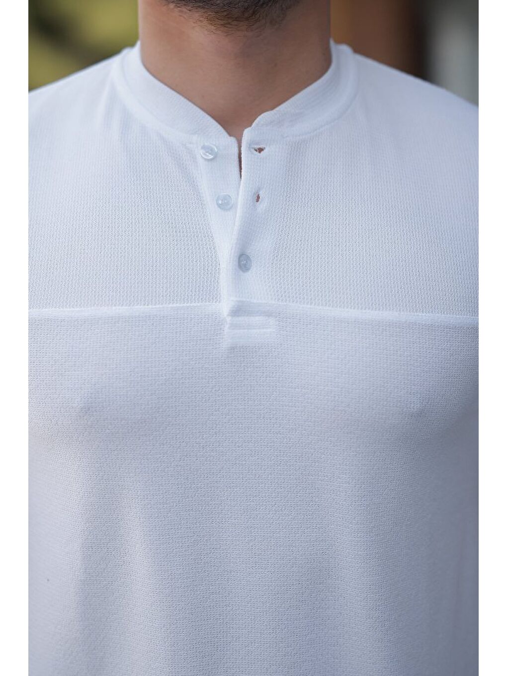 Beyaz Erkek Hakim Yakalı Kısa Kollu Pamuklu T-shirt-2