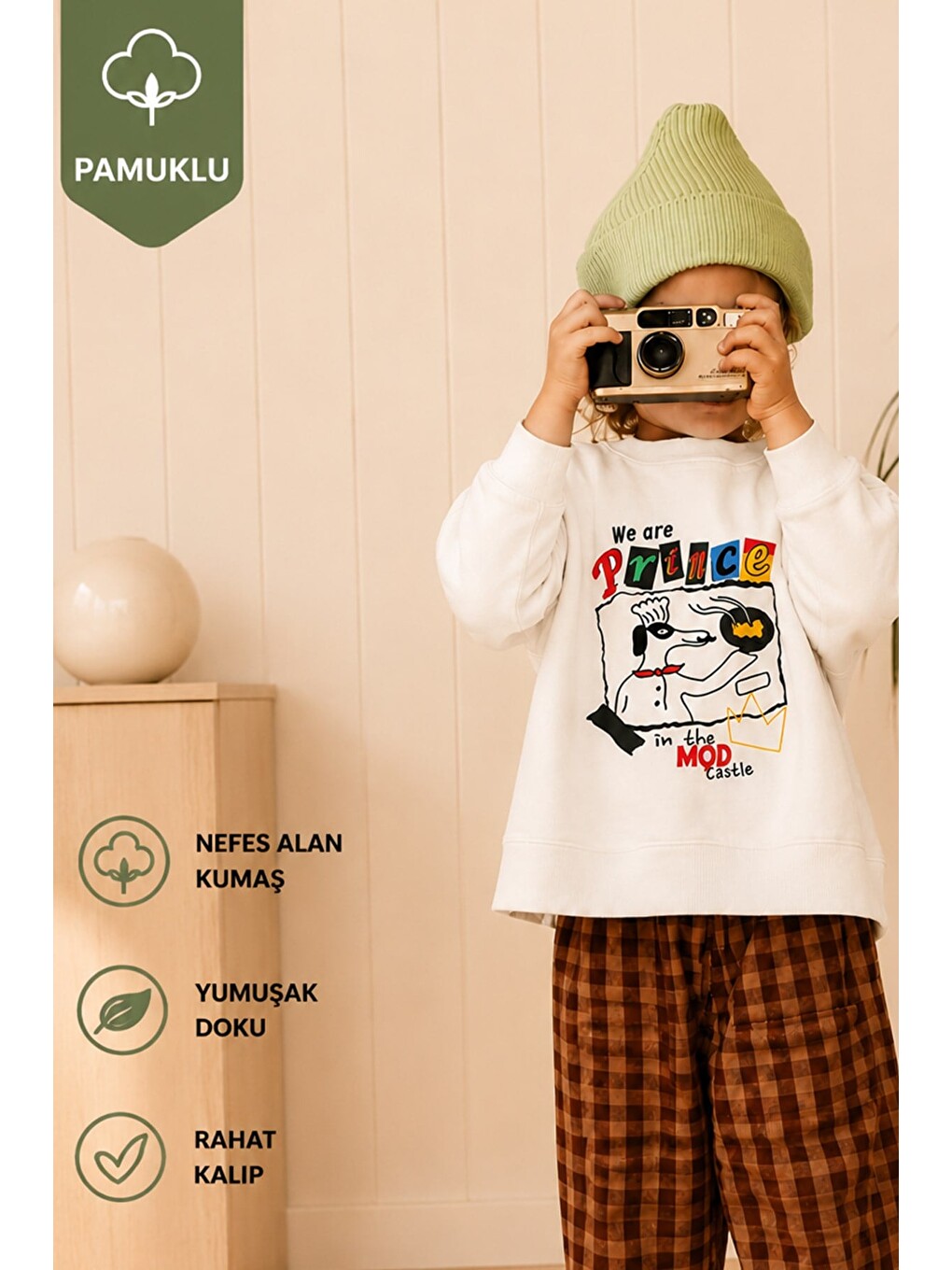 Ekru Erkek Çocuk 3 İplik Kumaş Baskılı Pamuklu Sweatshirt-3