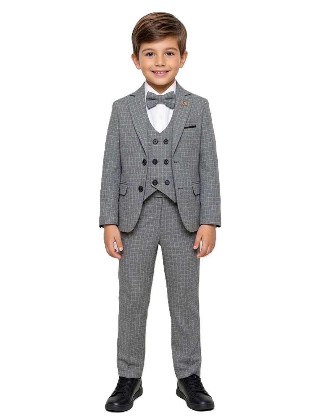 Gri Kiryos Erkek Çocuk Kareli Takım Elbise M00806-1