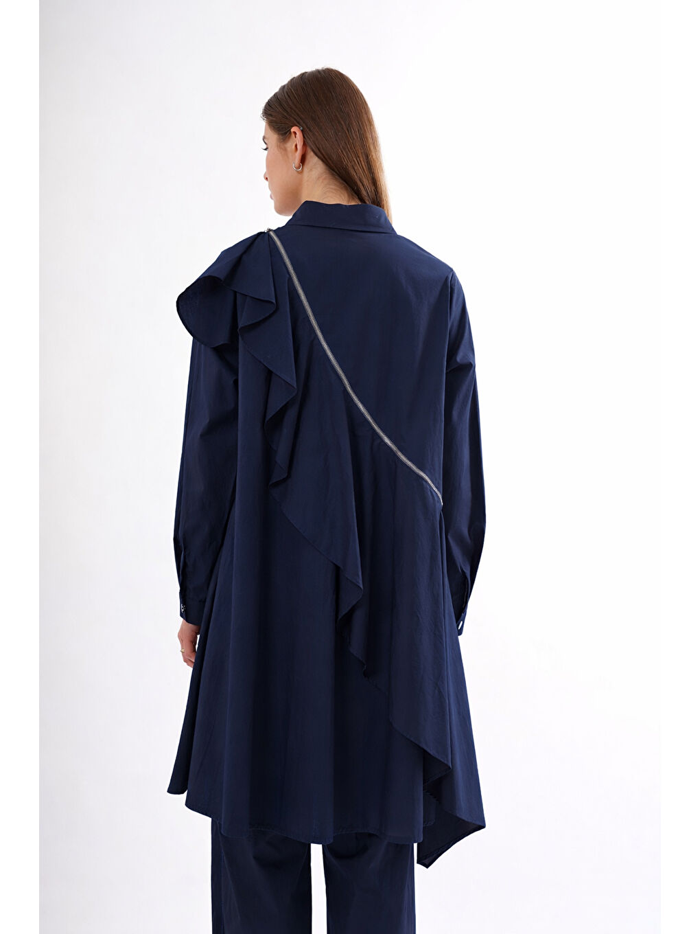 Arkası Fermuar Detaylı Paper Touch Tunik 116 Lacivert-2