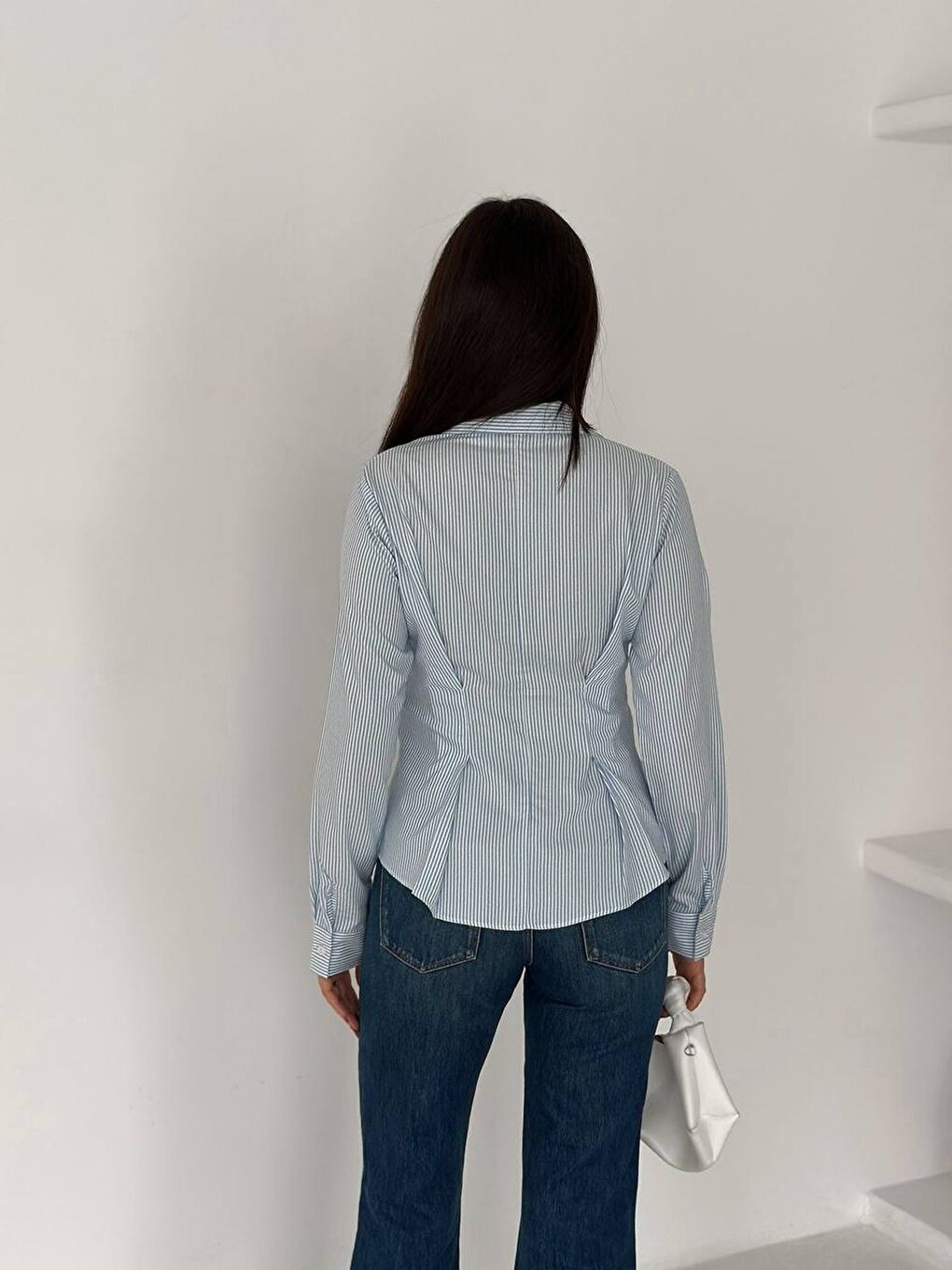 Mavi Slim Fit Düğmeli Pens Detay Çizgili Gömlek-2