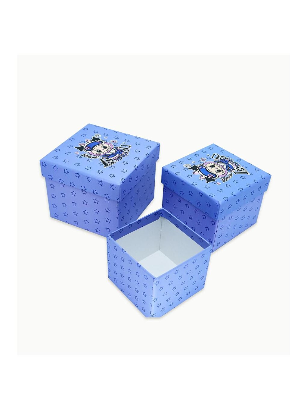 Mavi Labubu Seri  2 Desenli 3 lü Hediye  Kutusu Seti   Mini Kutu Seti-1