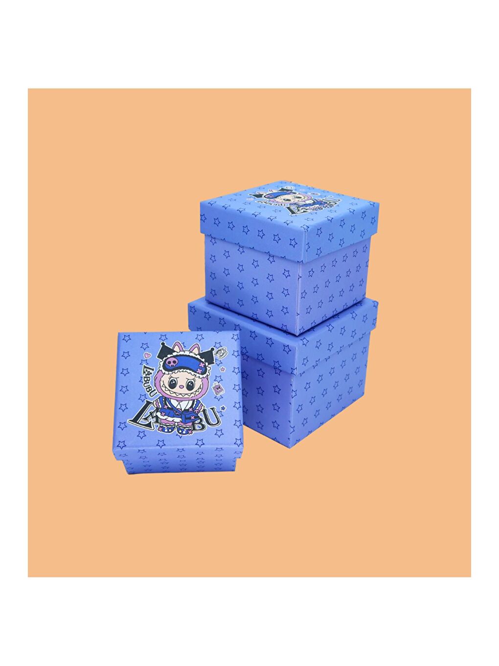 Mavi Labubu Seri  2 Desenli 3 lü Hediye  Kutusu Seti   Mini Kutu Seti-2