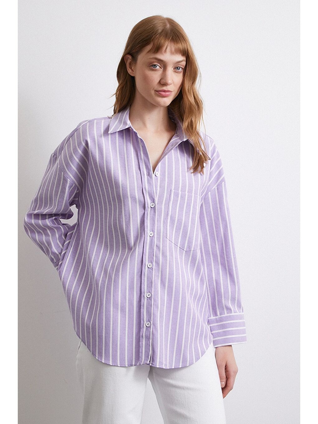 Lila Çizgili Gömlek Lila