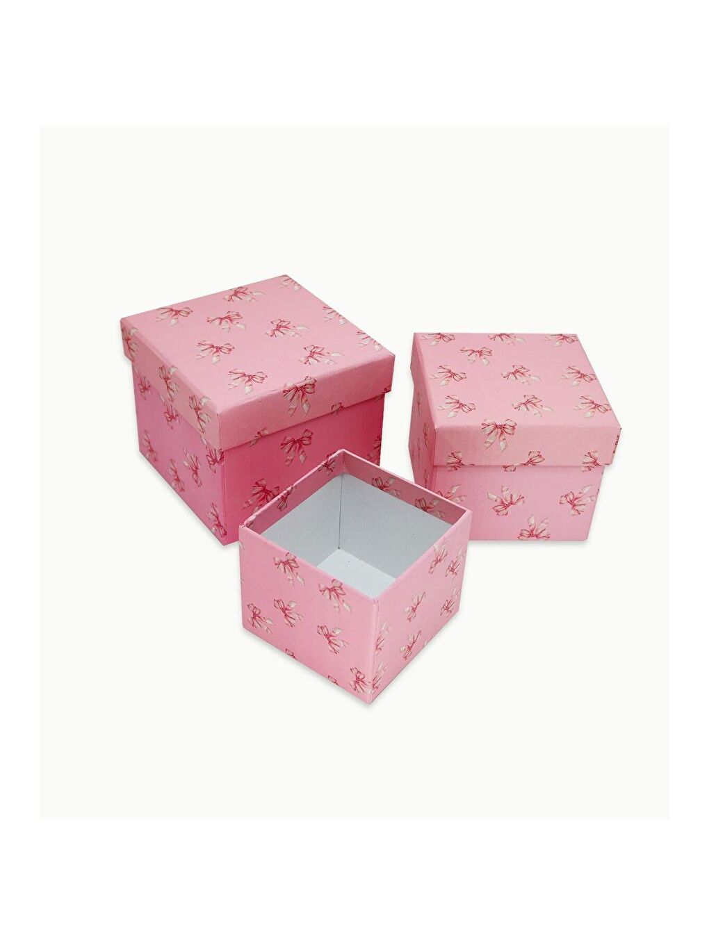 Pembe Fiyonk Desenli 3 lü Hediye  Kutusu Seti   Mini Kutu Seti-1