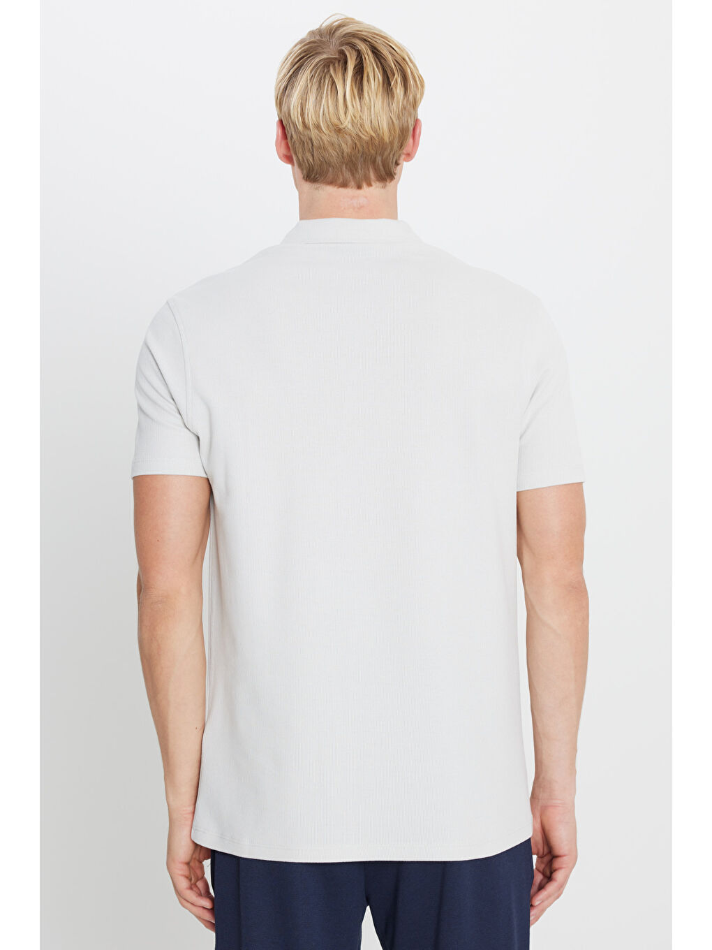 Erkek Ekru %100 Pamuk Slim Fit Dar Kesim Polo Yaka Jakarlı Tişört-4