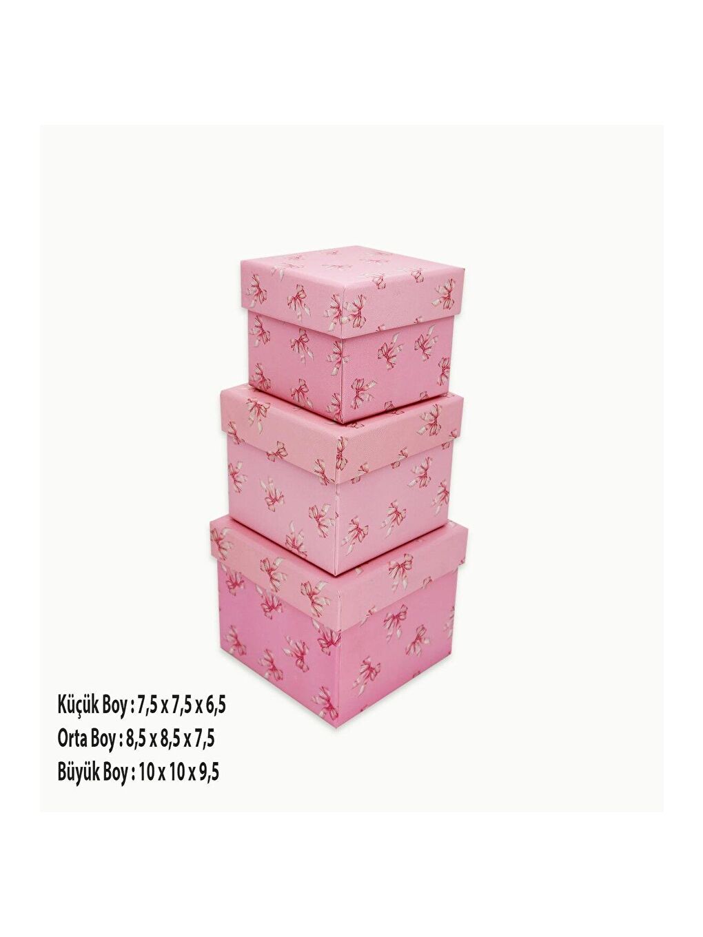 Pembe Fiyonk Desenli 3 lü Hediye  Kutusu Seti   Mini Kutu Seti-3