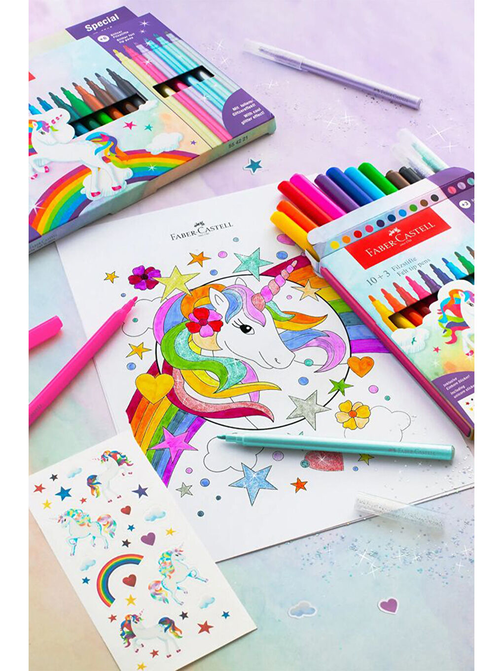 Keçeli Kalem 13'lü Set – 10 Renk + 3 Parıltılı Kalem, Çıkartmalı-3