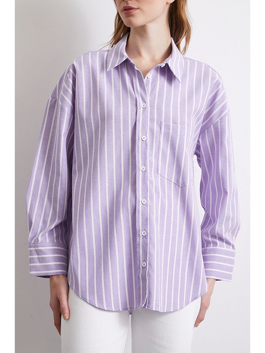 Lila Çizgili Gömlek Lila-1