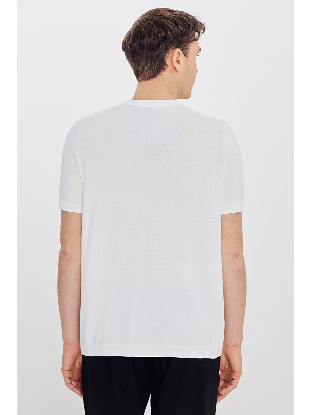 Erkek Ekru Standart Fit Normal Kesim Bisiklet Yaka Jakarlı Triko Tişört-4