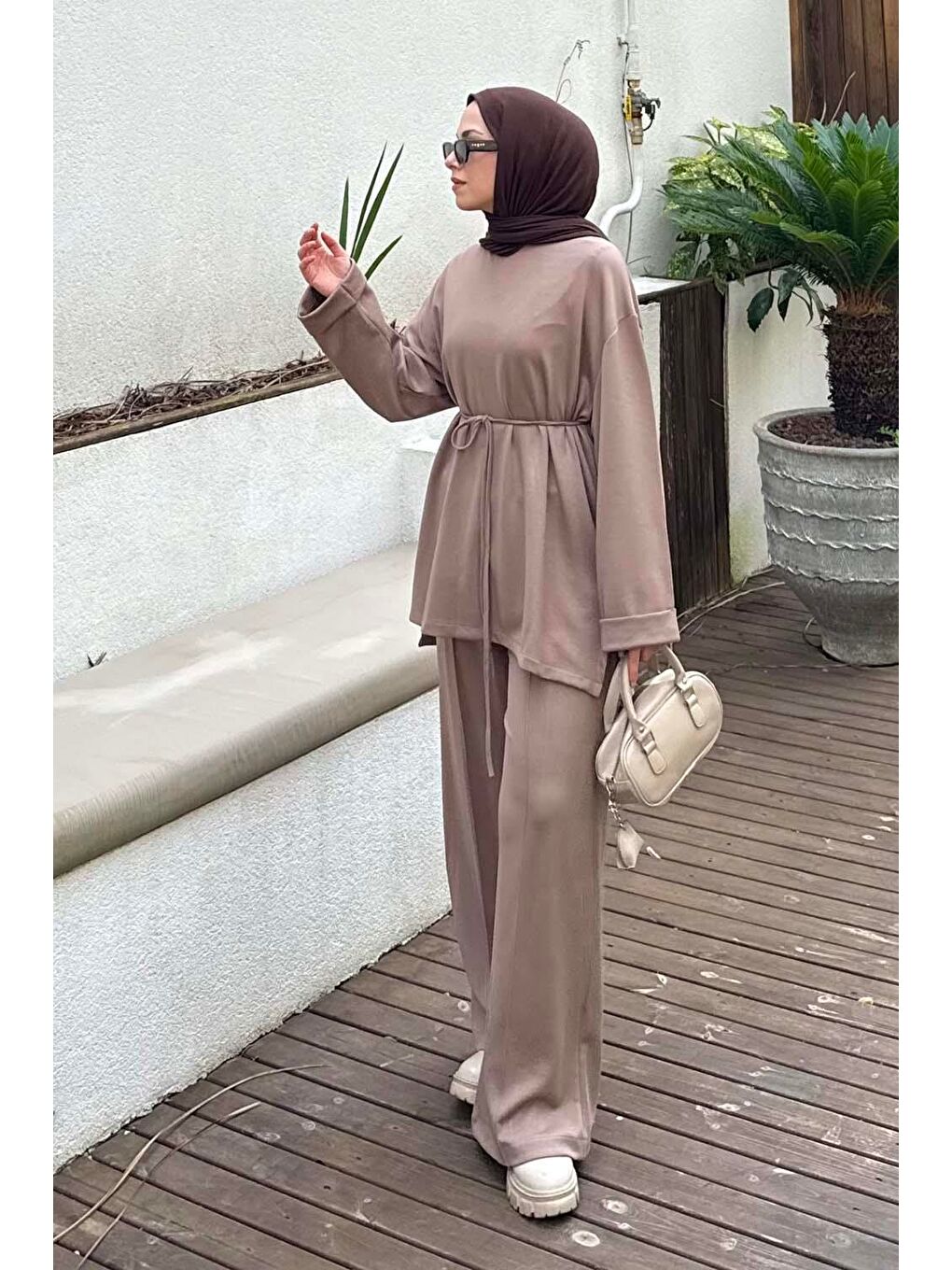 Kahverengi İkili Tesettür Takım Soft Kahve-1