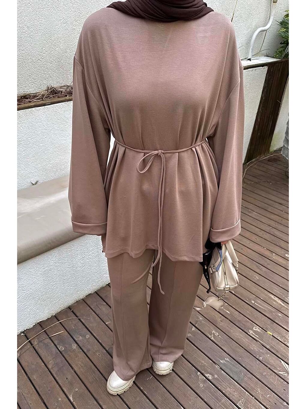 Kahverengi İkili Tesettür Takım Soft Kahve-2