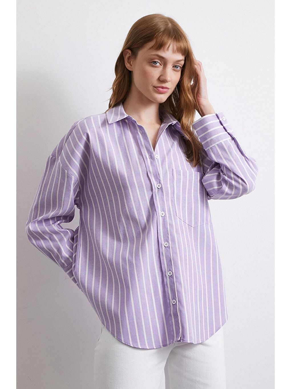 Lila Çizgili Gömlek Lila-4