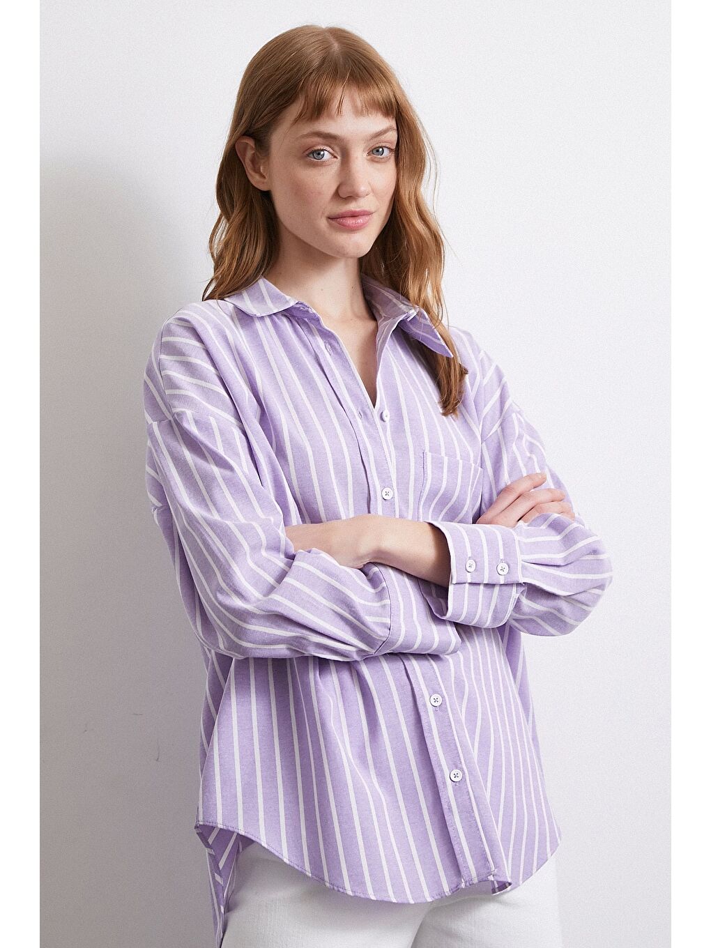 Lila Çizgili Gömlek Lila-5
