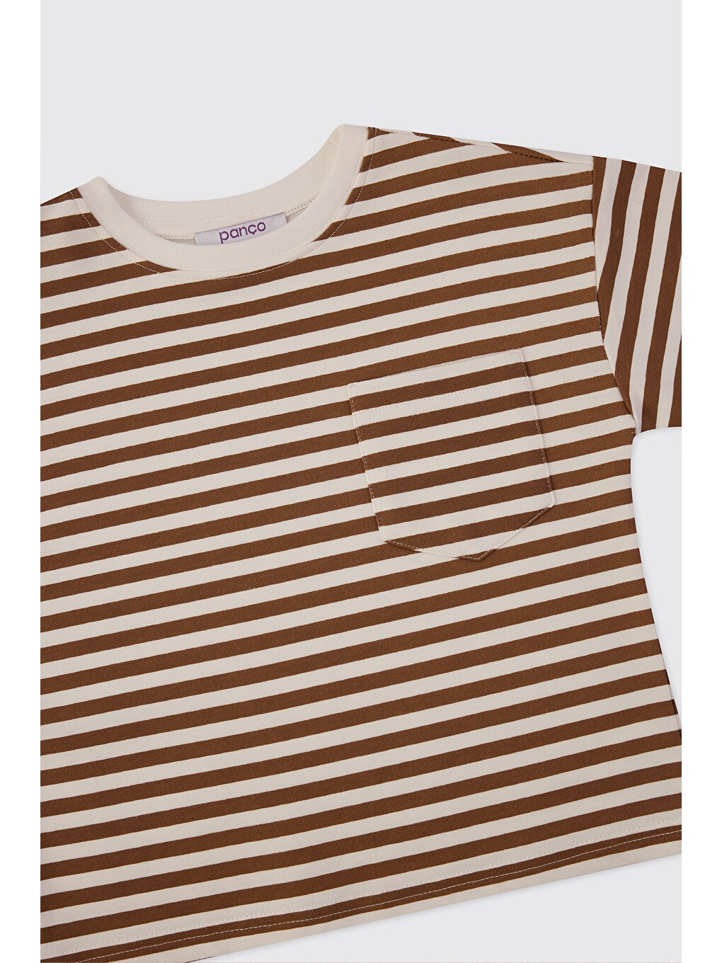 Kahverengi Erkek Bebek Çizgi Desenli Kahve Tişört-2