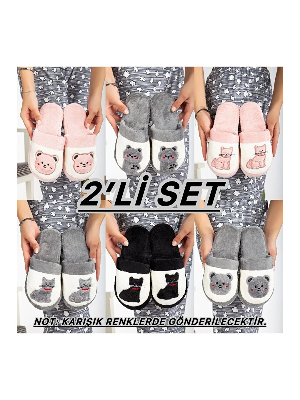 Karışık Unisex Nakışlı Kadife Ev Terliği