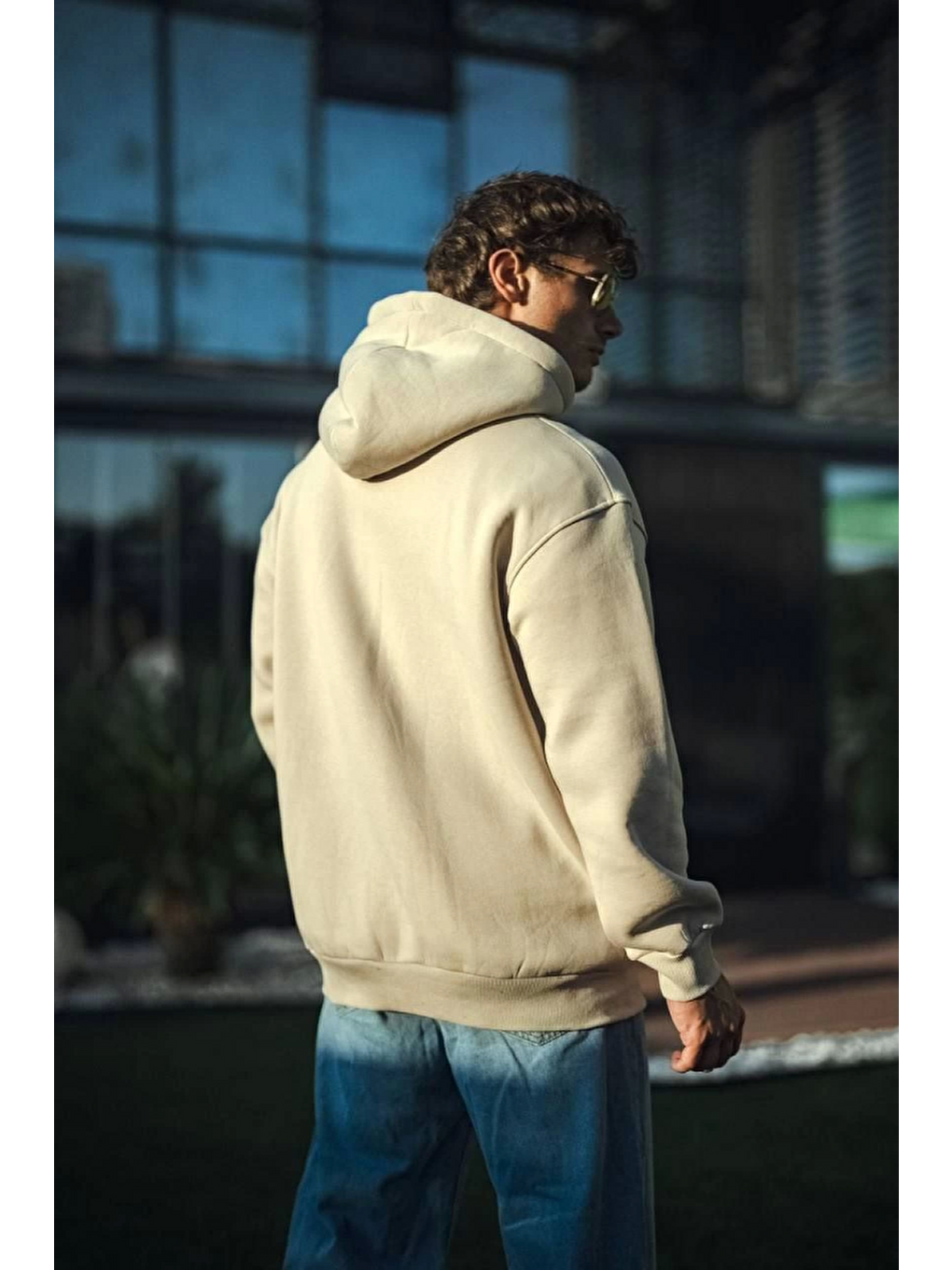Üç İplik Penye Kapüşonlu Basic Sweatshirt - Bej-1