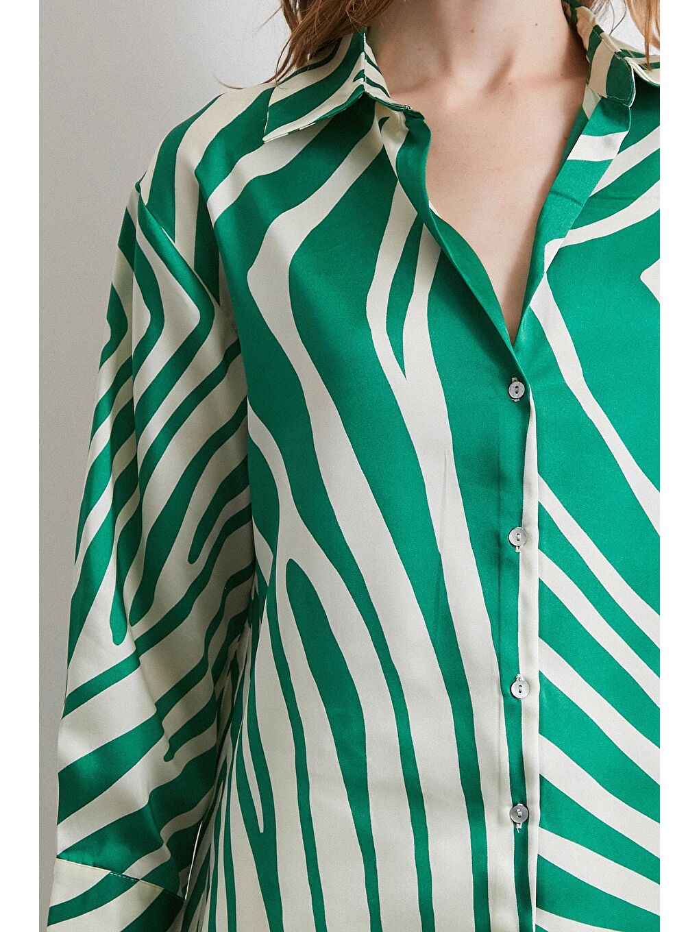 Zebra Desen V Yaka Gömlek Yeşil-2