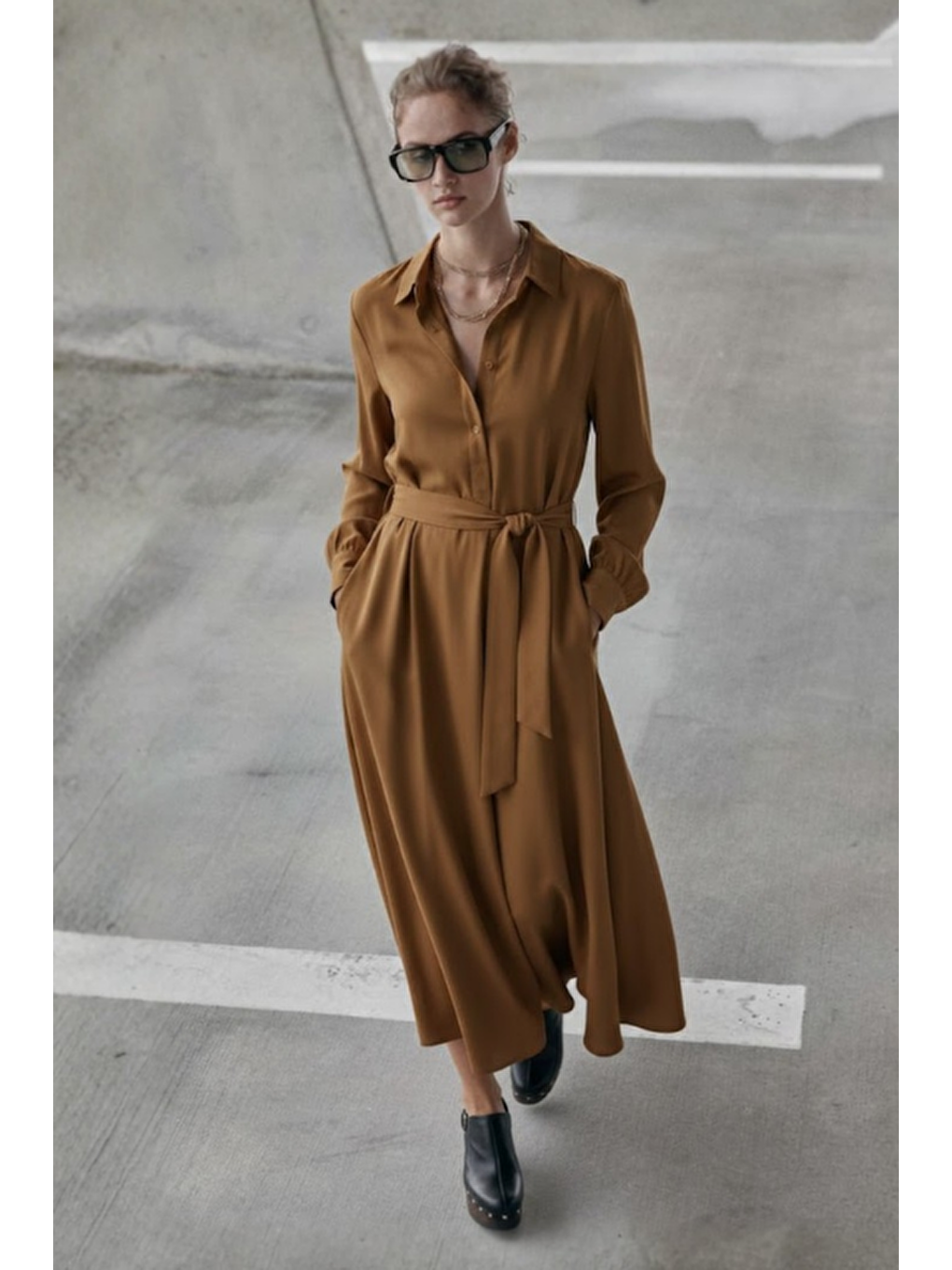 Kahverengi A Pile Ekstra Salaş Elbise Camel