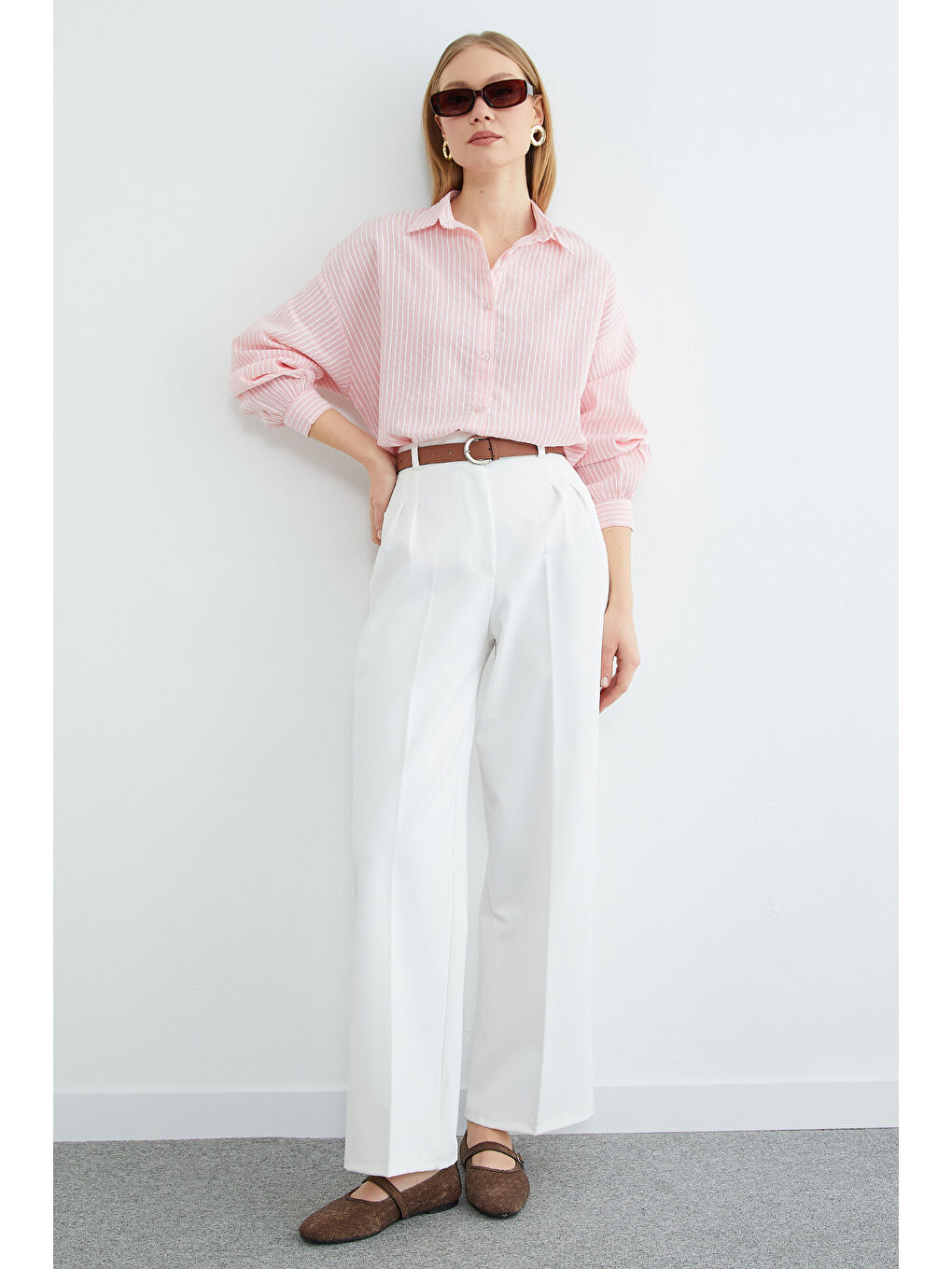 Pembe Çizgili Arkası Uzun Oversize Gömlek-2