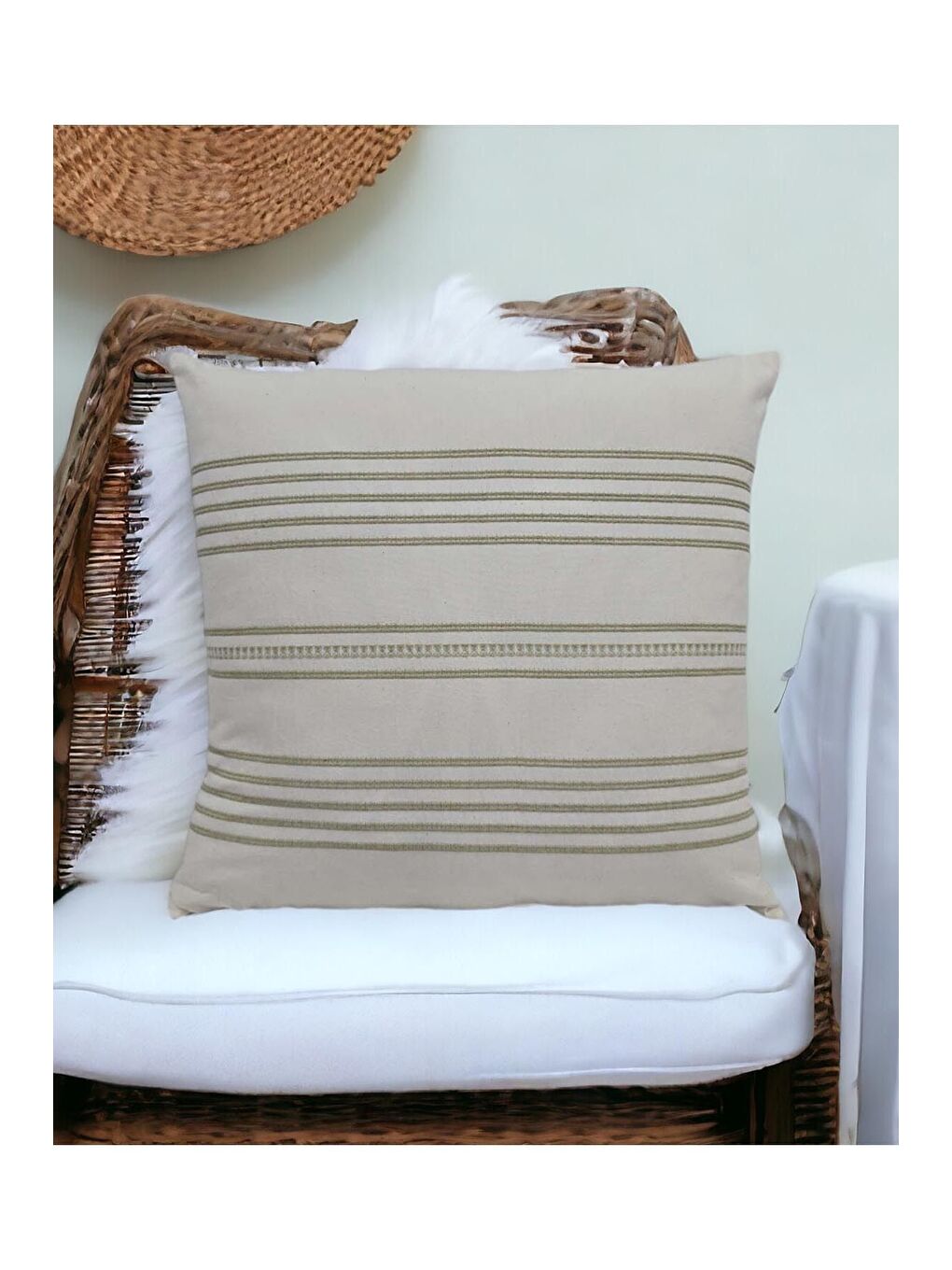 Ekru Buldan Dokuma Bohem Tasarım  100 Pamuklu 45x45cm Kırlent Kılıfı Krem