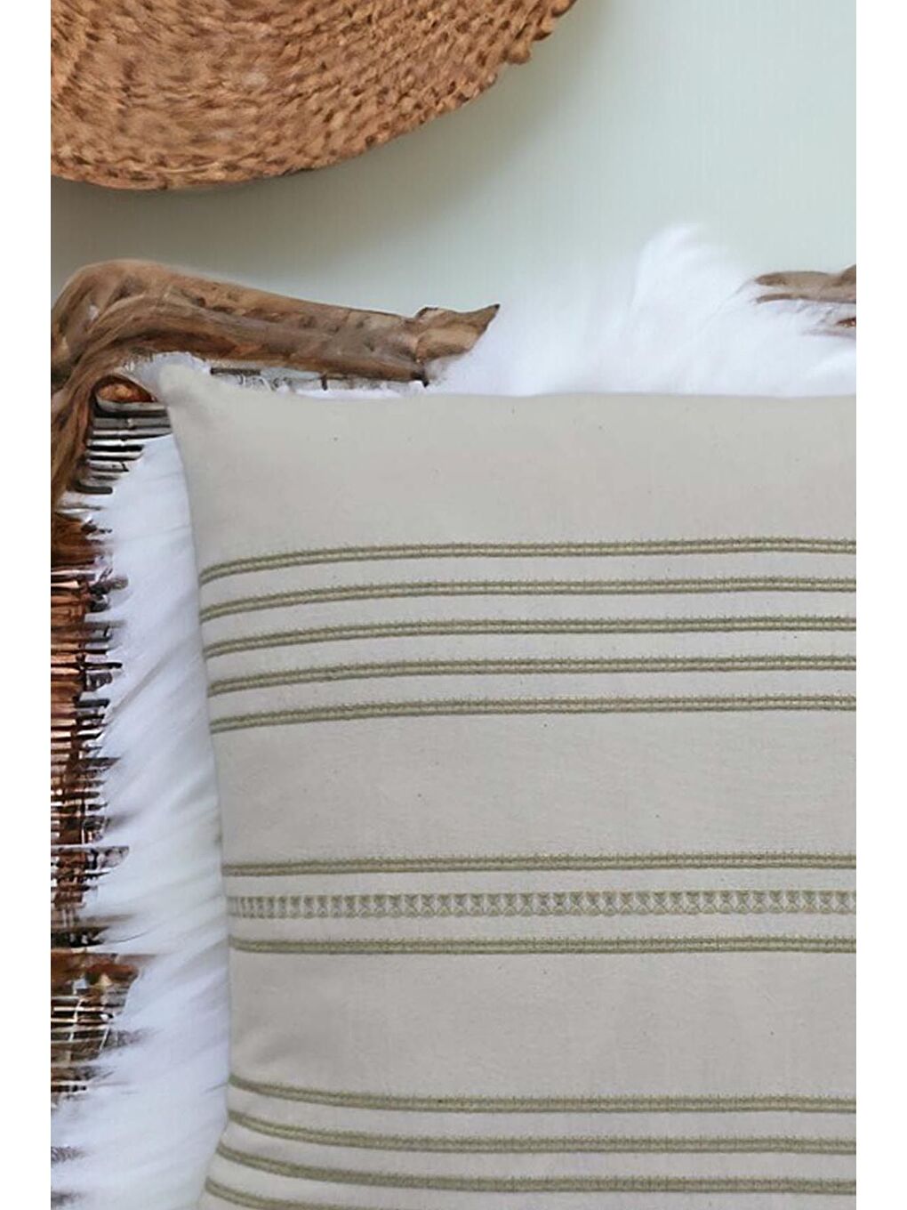 Ekru Buldan Dokuma Bohem Tasarım  100 Pamuklu 45x45cm Kırlent Kılıfı Krem-1