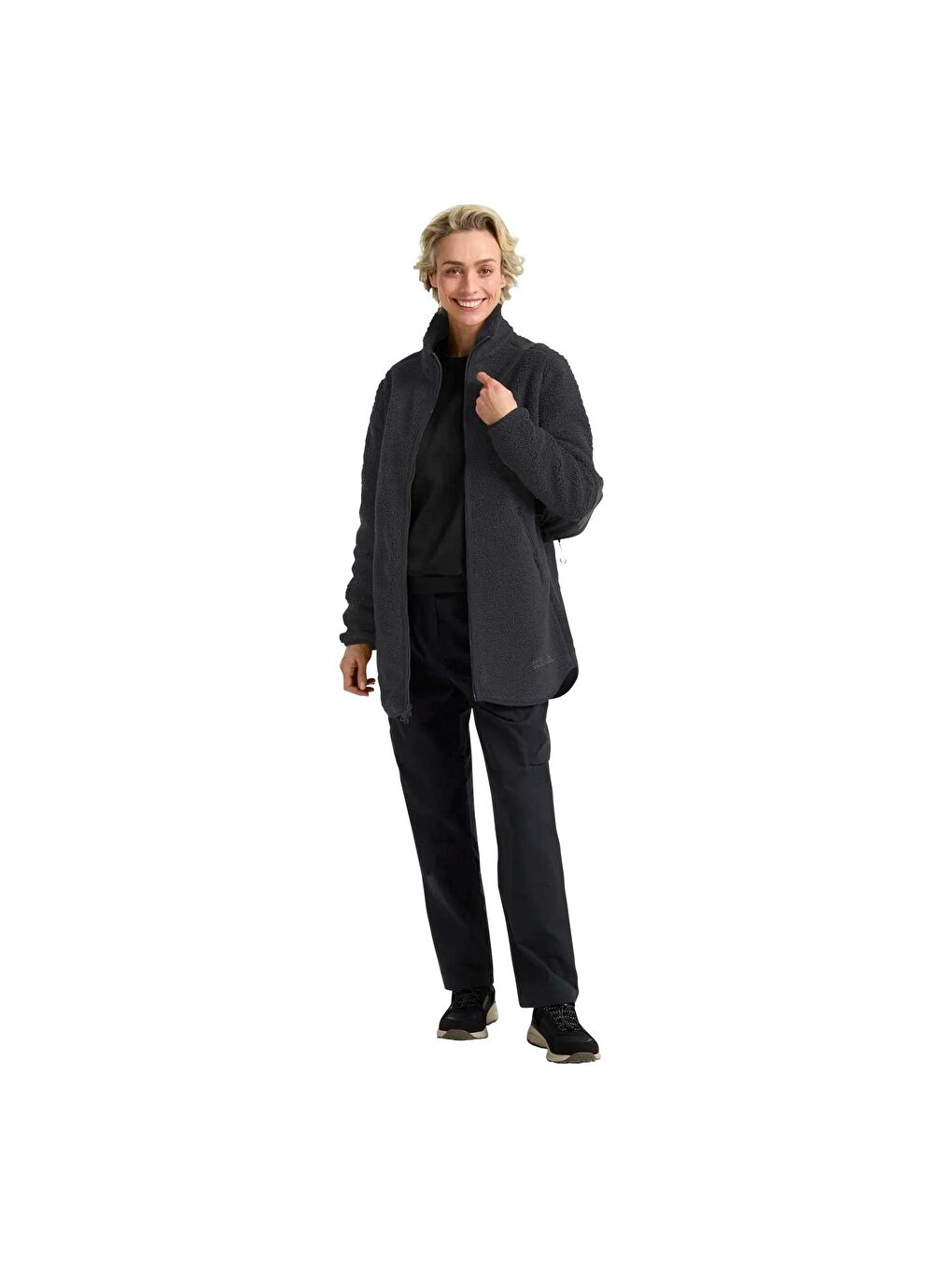 High Curl Coat Kadın Siyah Outdoor Ceketi-1