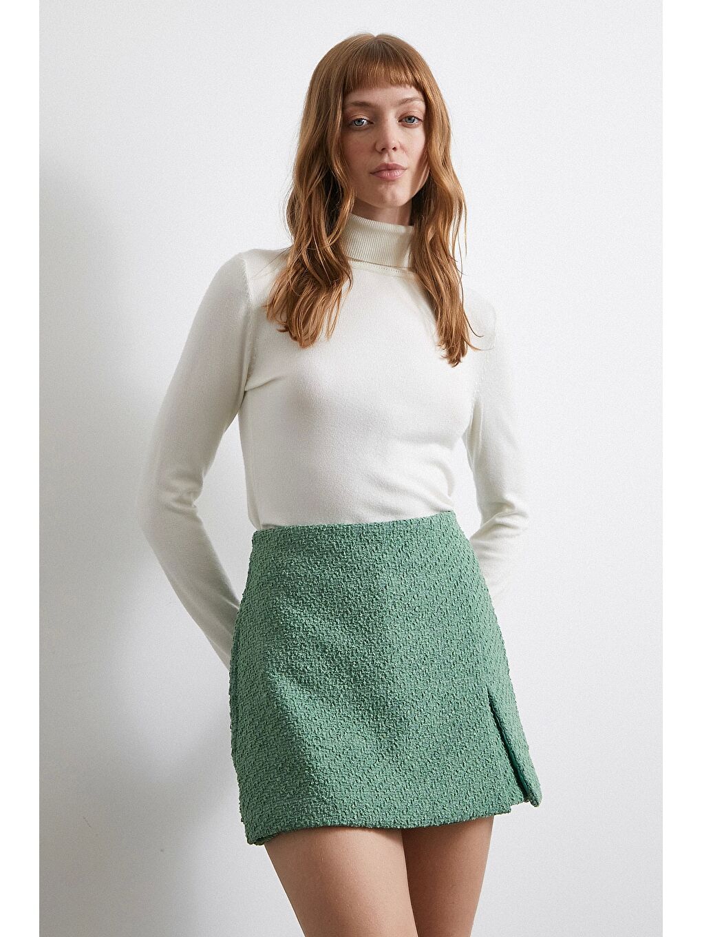 Yırtmaçlı Şort Etek Yeşil-2