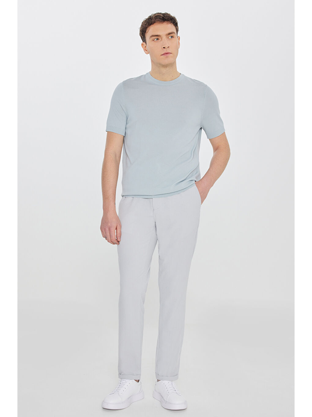 Mavi Erkek Mint Standart Fit Normal Kesim Bisiklet Yaka Triko Tişört-1