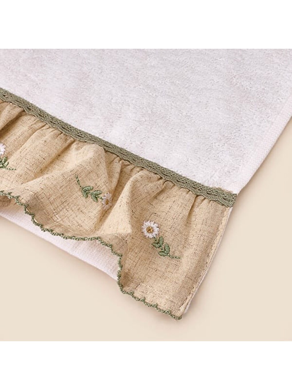 Soft Green Culture Twin Papatya Desenli El Havlusu - Ekru - 30x50 cm-1