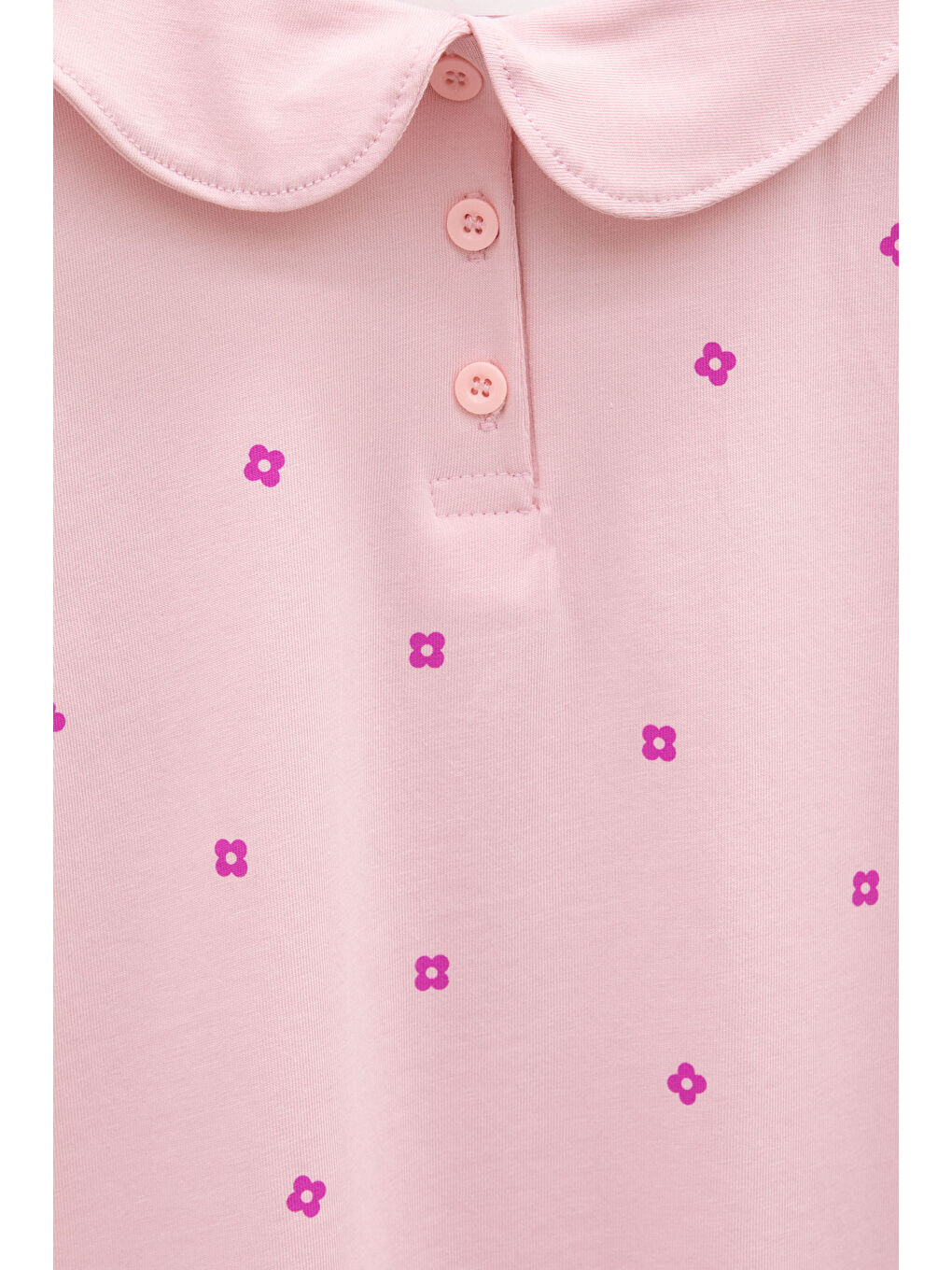 Pembe Çiçek Desenli Düğmeli Yaka Kız Çocuk Tişört 20990-1