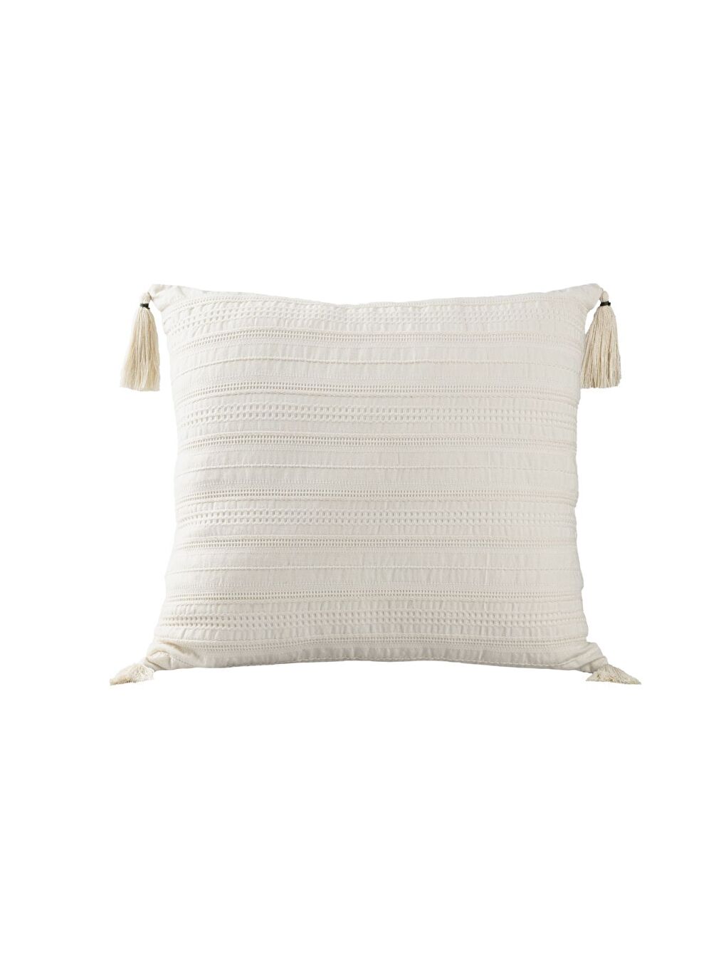 Ekru Buldan Dokuma Bohem Tasarım  100 Pamuklu Köşe Saçaklı 45x45cm Kırlent Kılıfı Krem-2