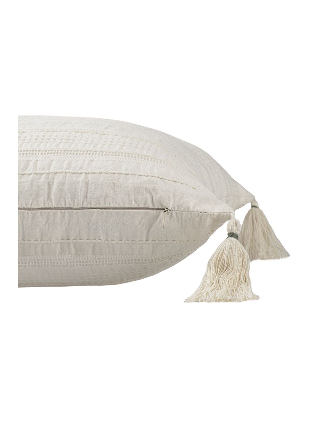 Ekru Buldan Dokuma Bohem Tasarım  100 Pamuklu Köşe Saçaklı 45x45cm Kırlent Kılıfı Krem-3