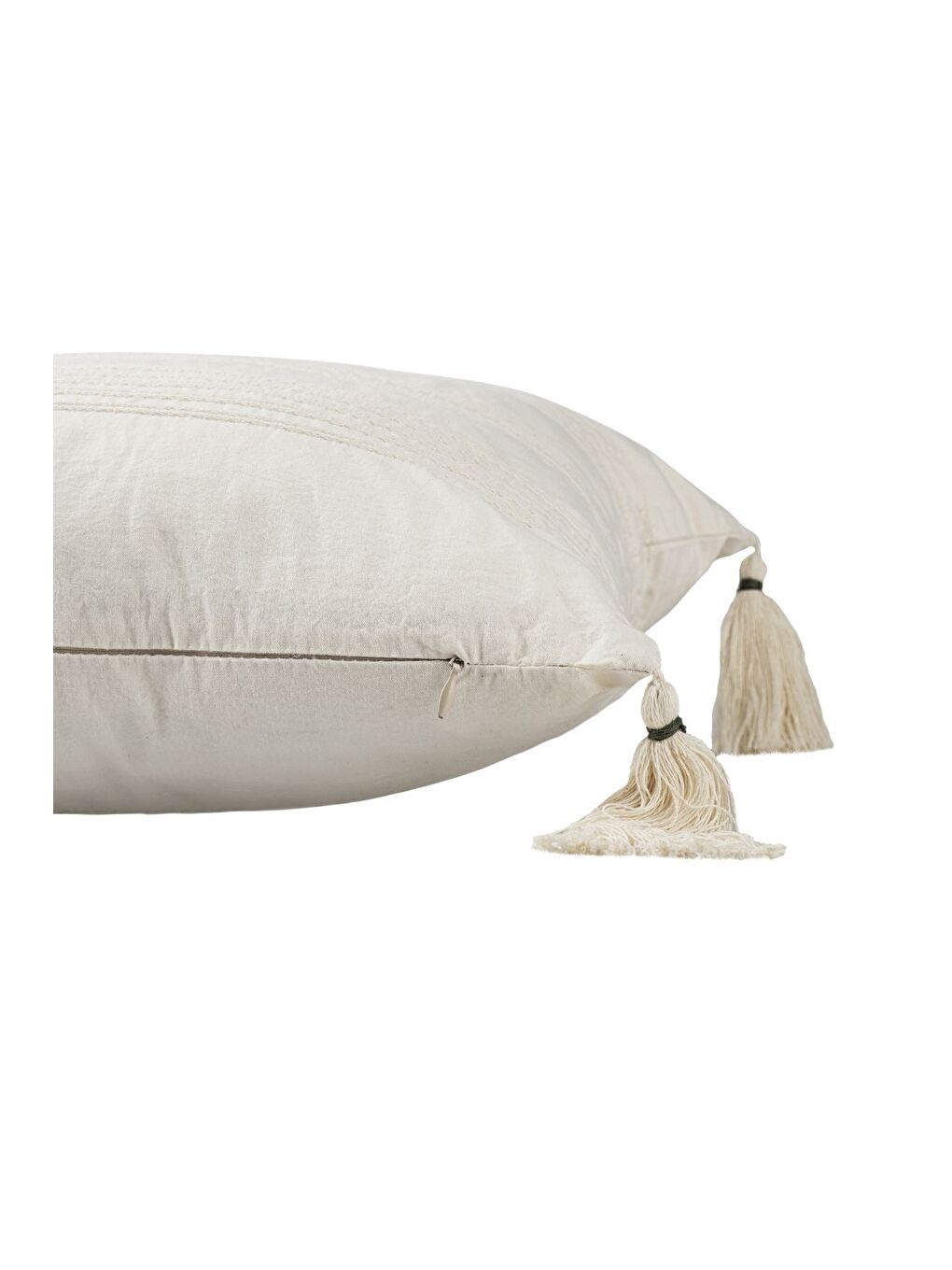 Ekru Buldan Dokuma Bohem Tasarım  100 Pamuklu Köşe Saçaklı 45x45cm Kırlent Kılıfı Krem-3