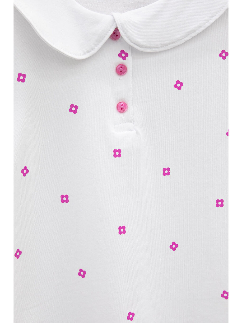 Ekru Çiçek Desenli Düğmeli Yaka Kız Çocuk Tişört 20987-1