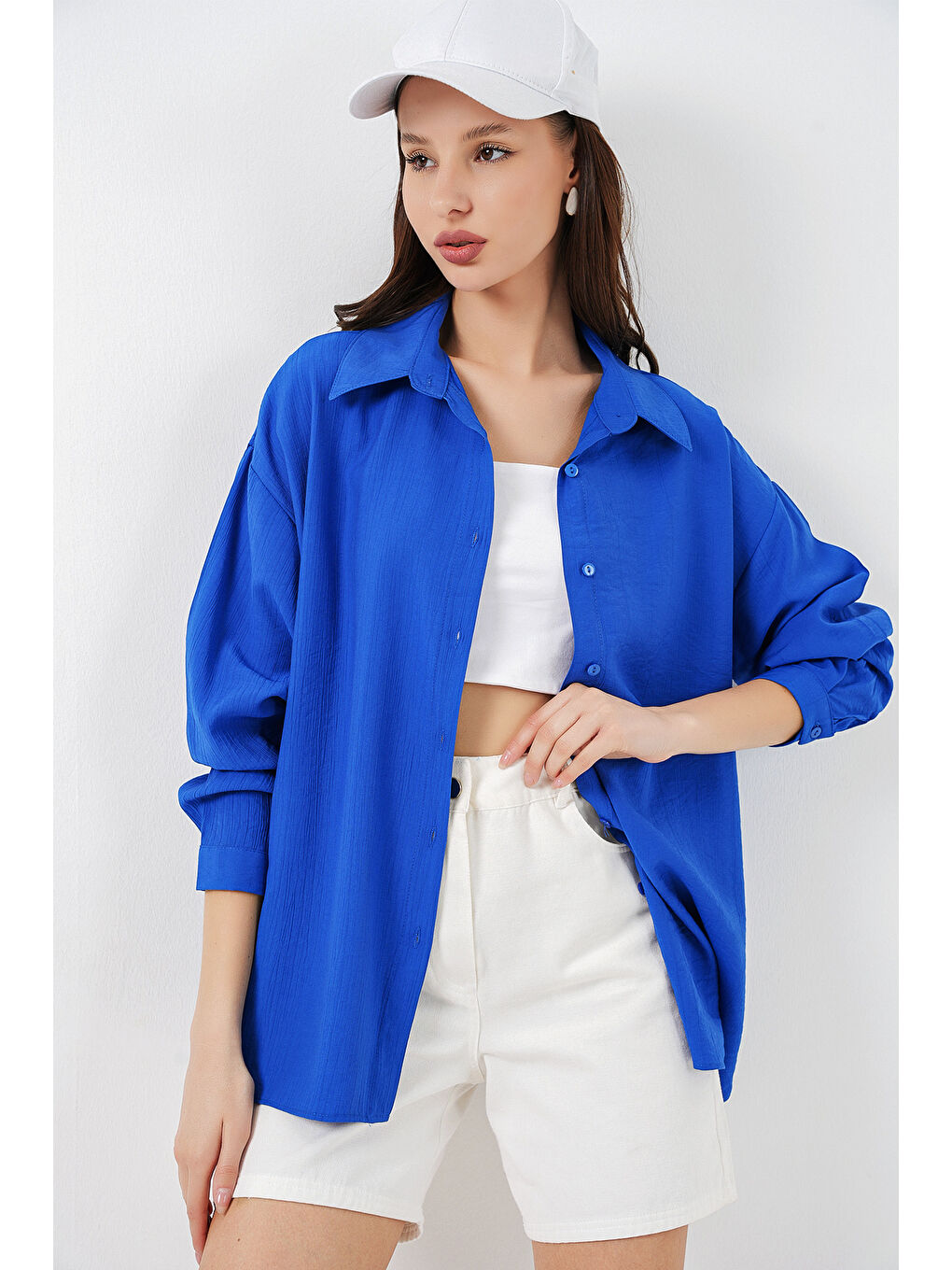 Mavi Kadın Uzun Oversize Gömlek 20334 - Saks