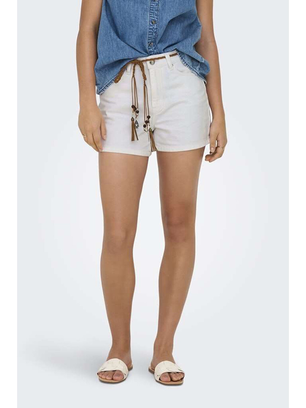 Ekru Onlkelly % 100 Pamuk Regular Fit Yüksek Bel Kadın Jean Short 15221469-1