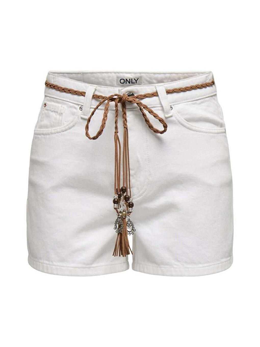 Ekru Onlkelly % 100 Pamuk Regular Fit Yüksek Bel Kadın Jean Short 15221469-3
