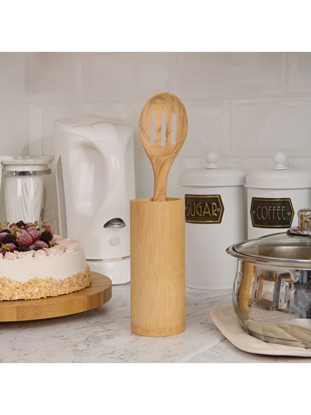 Zeytin Ağacı Delikli Pişirme Kaşığı - Açık Kahverengi - 30 cm-2