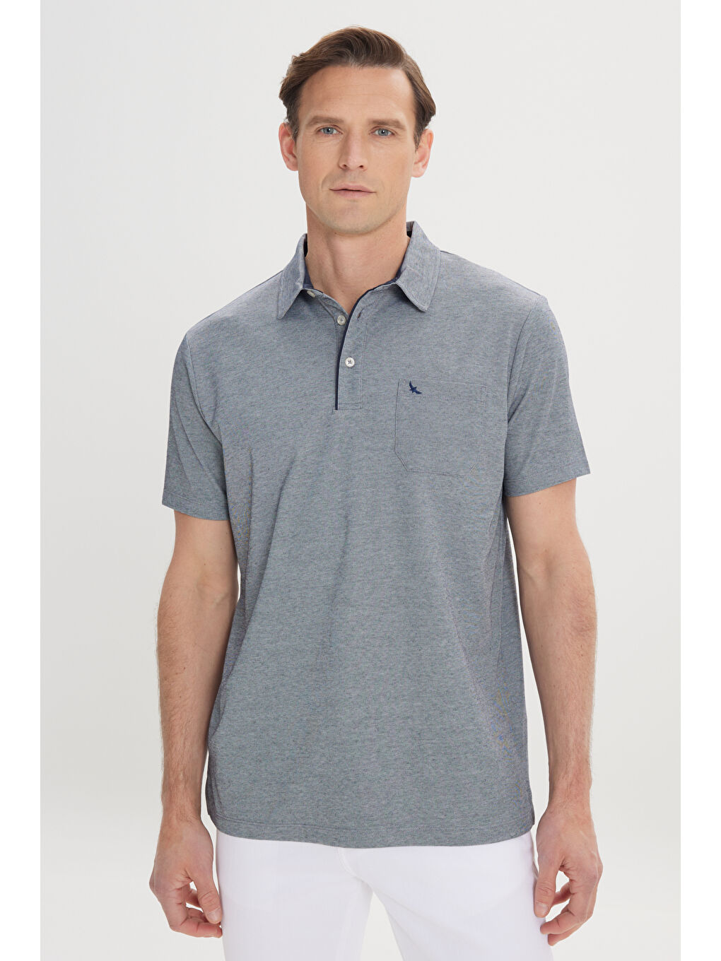 Erkek Mavi Comfort Fit Rahat Kesim Polo Yaka Pamuklu Kısa Kollu Tişört