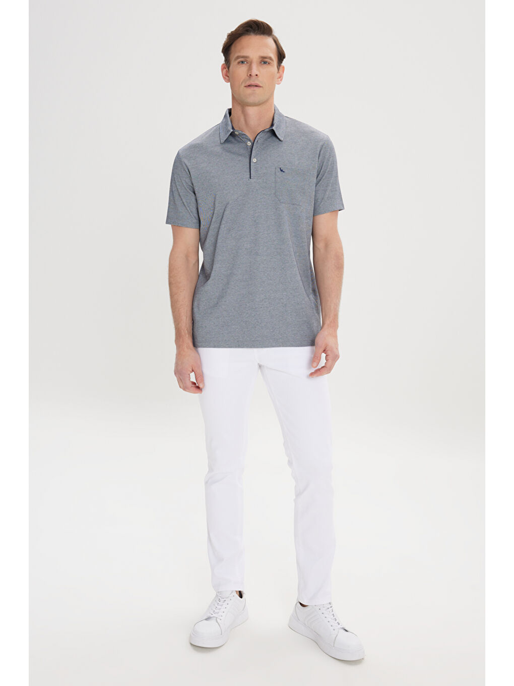 Erkek Mavi Comfort Fit Rahat Kesim Polo Yaka Pamuklu Kısa Kollu Tişört-1