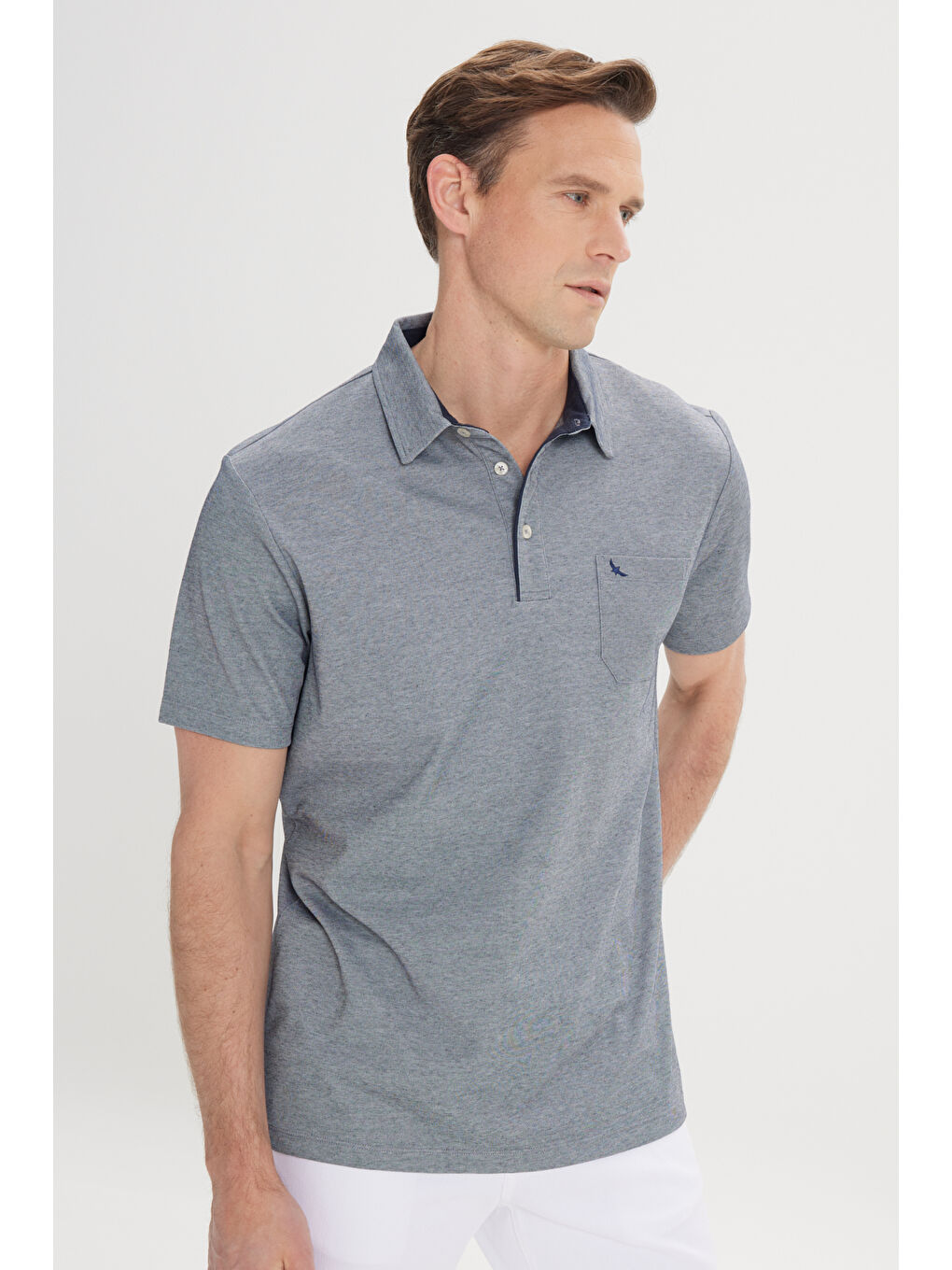 Erkek Mavi Comfort Fit Rahat Kesim Polo Yaka Pamuklu Kısa Kollu Tişört-2