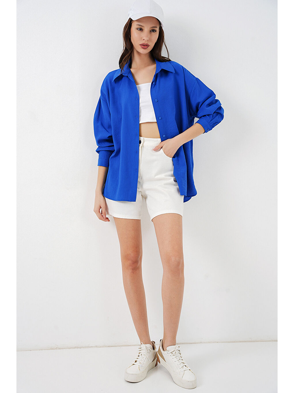 Mavi Kadın Uzun Oversize Gömlek 20334 - Saks-1