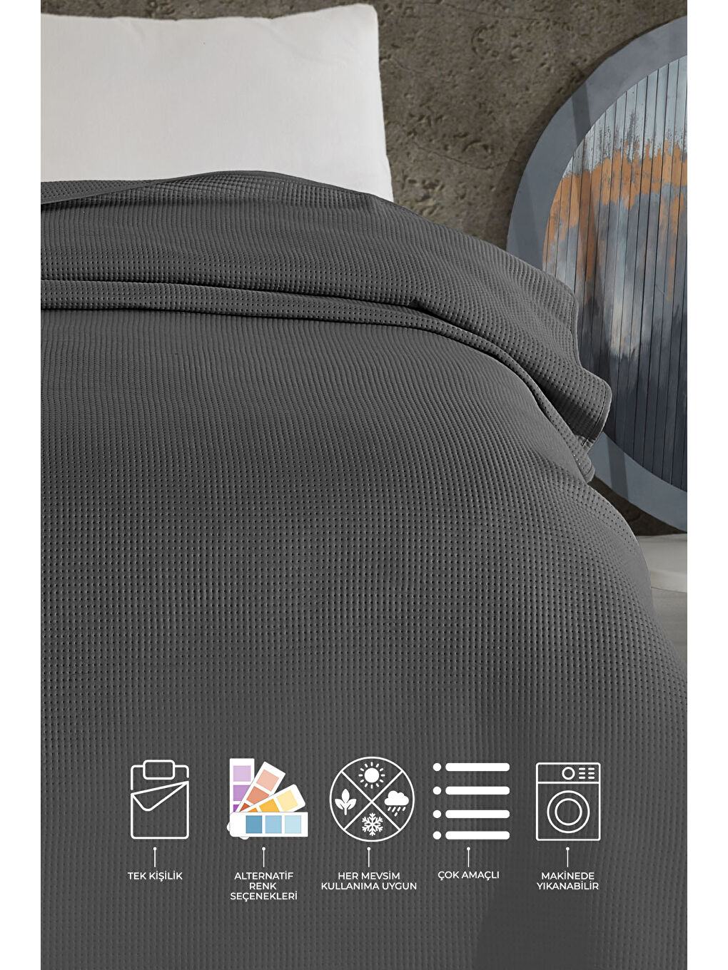 Pandora Çok Amaçlı Yatak Örtüsü Tek Kişilik (160x220 cm) Antrasit-1