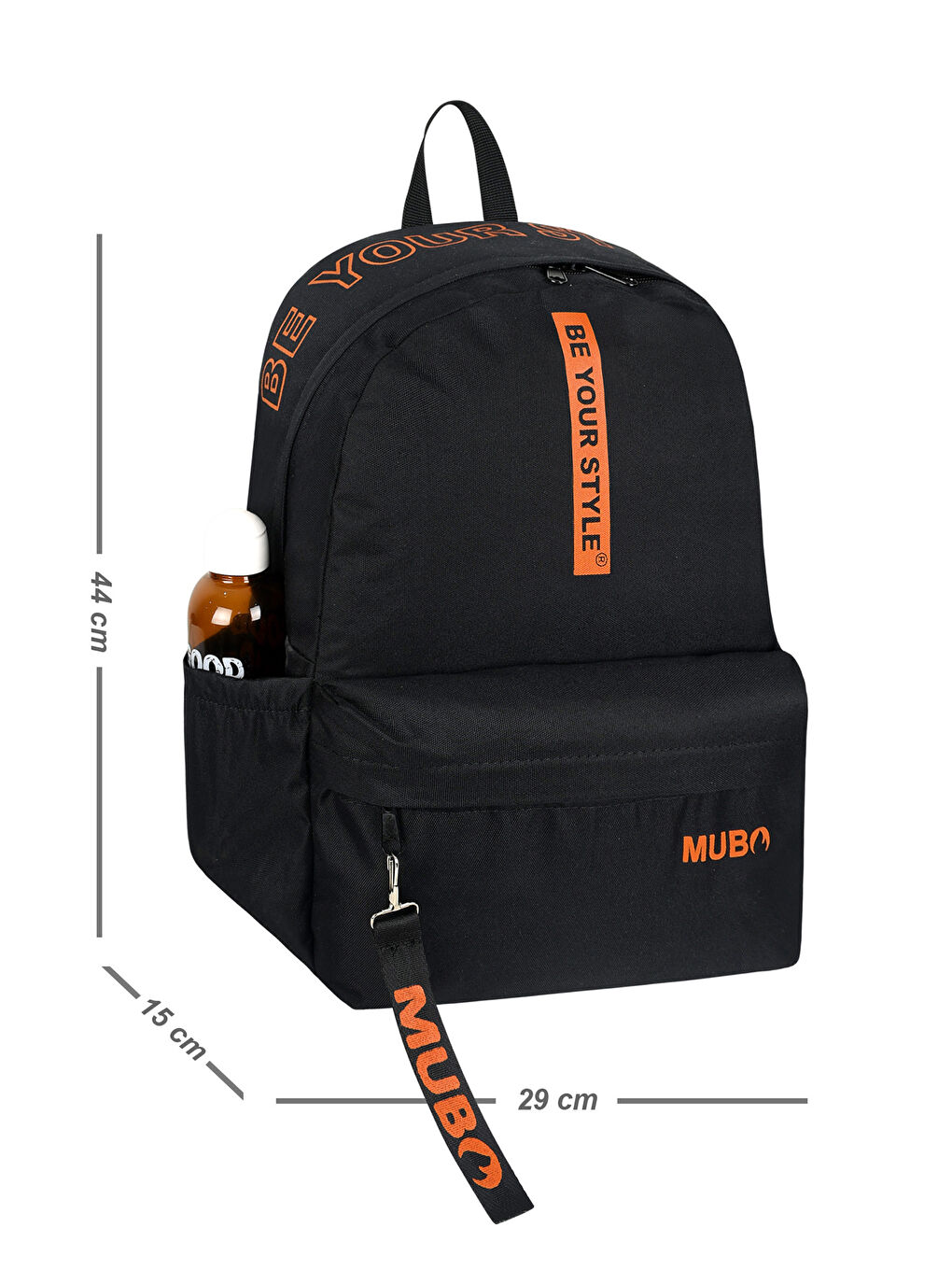 Unisex Siyah Turuncu Geniş Hacimli Günlük ve Okul Kullanımına Uygun Sırt Çantası