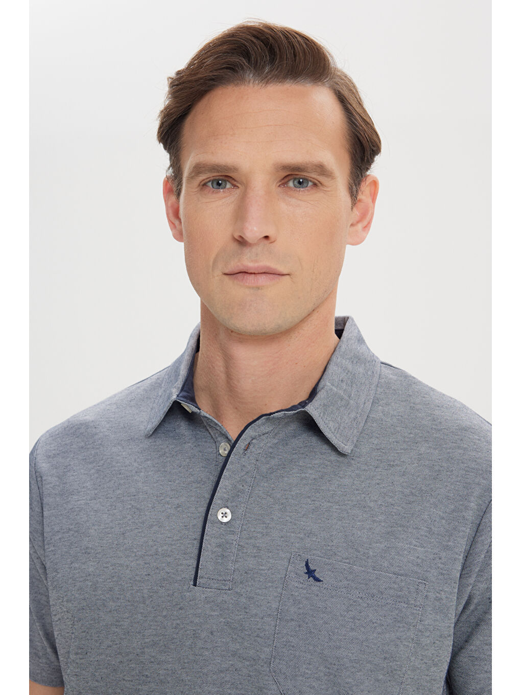 Erkek Mavi Comfort Fit Rahat Kesim Polo Yaka Pamuklu Kısa Kollu Tişört-3