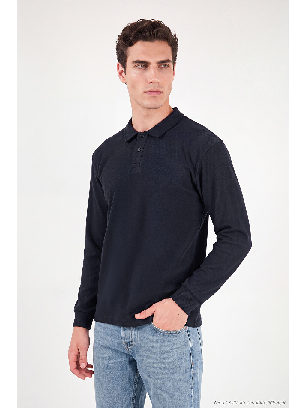 Lacivert Pamuklu Düğmeli Polo Yaka Sweat 5905838-2