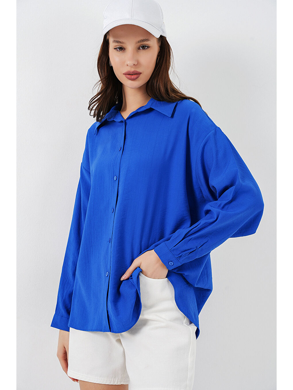 Mavi Kadın Uzun Oversize Gömlek 20334 - Saks-2