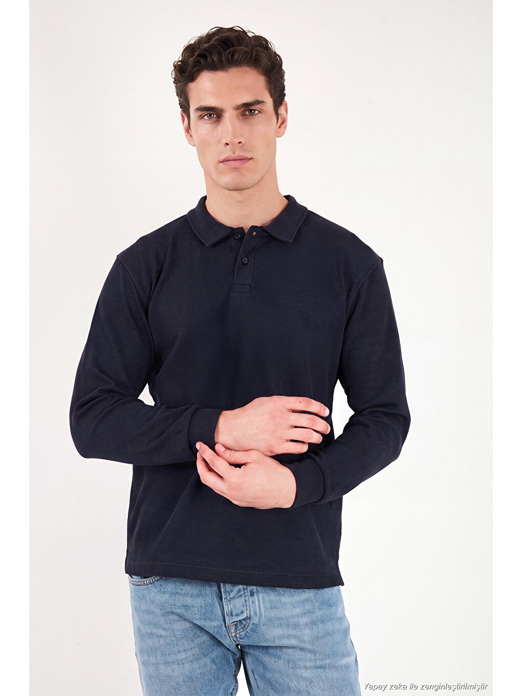 Lacivert Pamuklu Düğmeli Polo Yaka Sweat 5905838-4