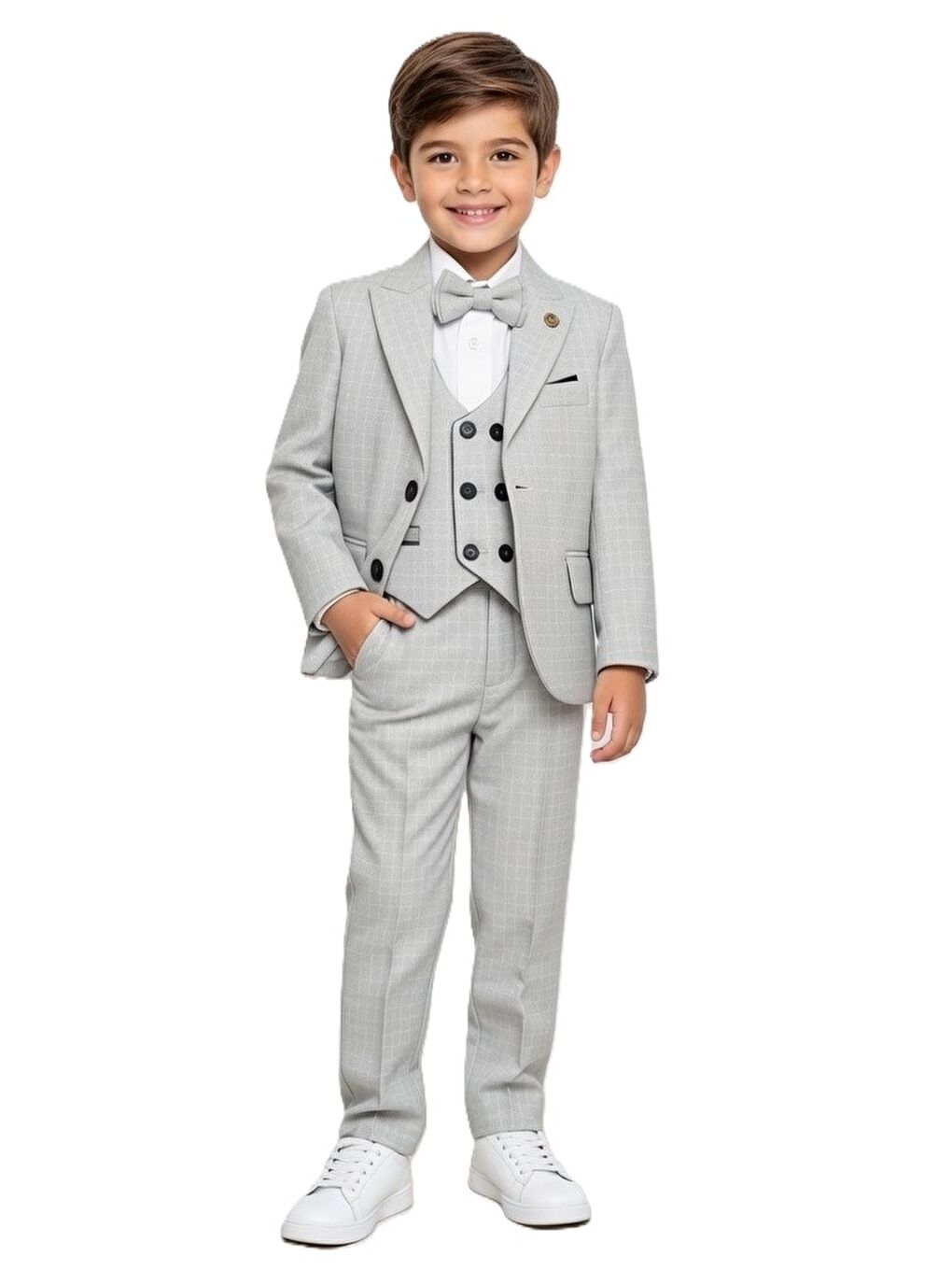 Gri Kiryos Erkek Çocuk Kareli Takım Elbise M00806-1